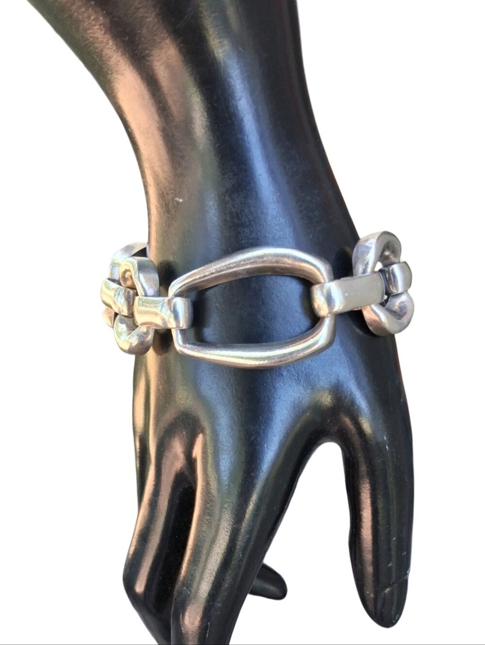 Vintage Taxco Mexico Sterling Silver Bold Geometric Chunky Link Bracelet 925 - Picture 3 of 10